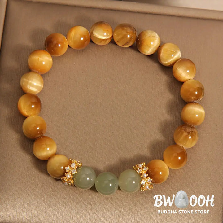 Buddha Stones Tiger Eye Jade Courage Bracelet - BWOOOH - Tiger Eye (Wrist Circumference: 15-19cm) - Bracelet
