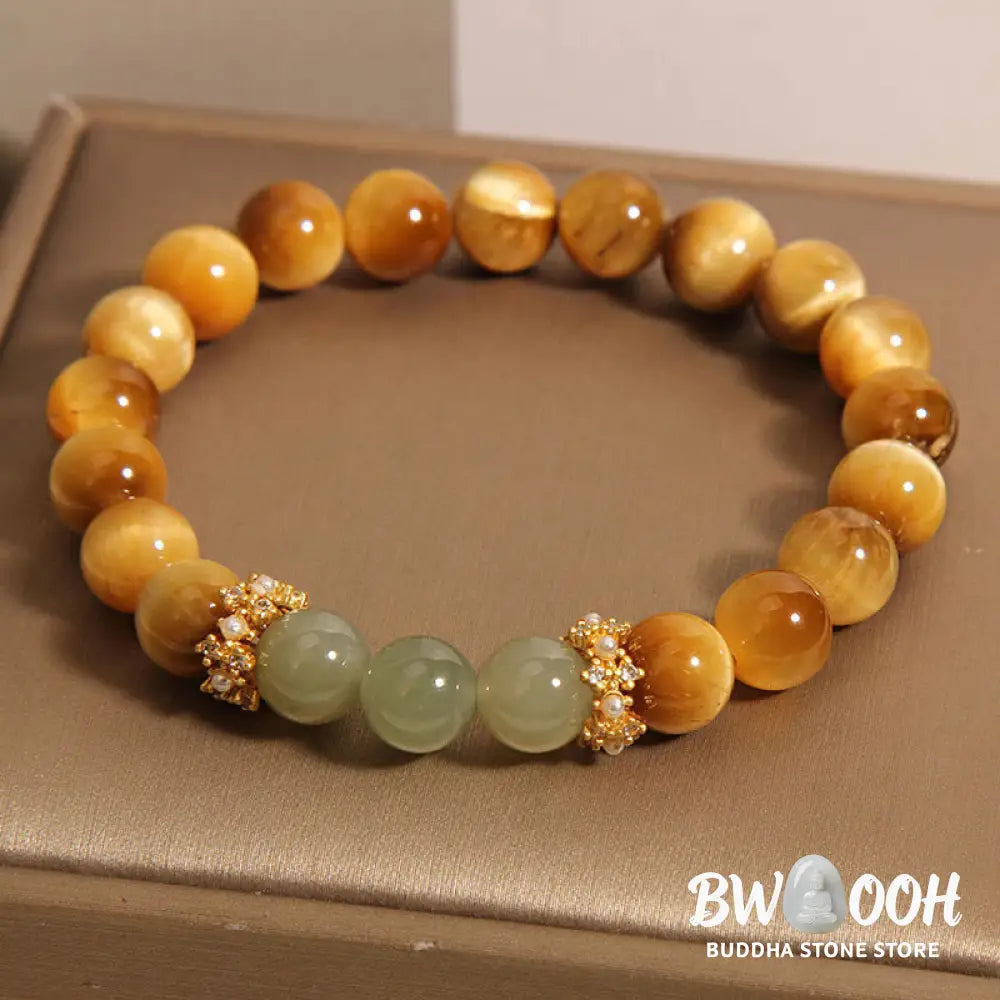 Buddha Stones Tiger Eye Jade Courage Bracelet - BWOOOH - Tiger Eye (Wrist Circumference: 15-19cm) - Bracelet