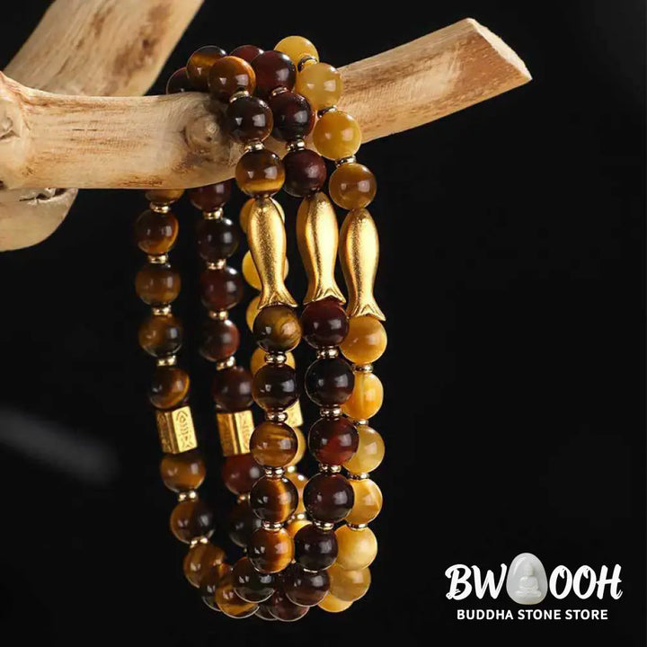 Buddha Stones Tiger Eye Koi Fish Courage Bracelet - BWOOOH - Bracelet