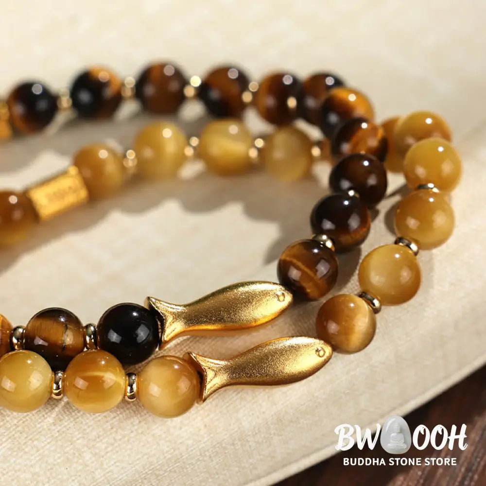 Buddha Stones Tiger Eye Koi Fish Courage Bracelet - BWOOOH - Bracelet