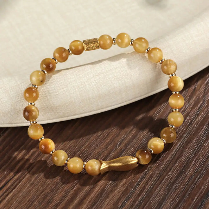 Buddha Stones Tiger Eye Koi Fish Courage Bracelet - BWOOOH - Gold Tiger Eye (Wrist Circumference 14-16cm) - Bracelet
