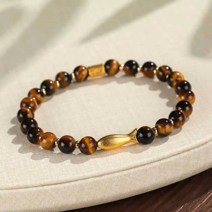 Buddha Stones Tiger Eye Koi Fish Courage Bracelet - BWOOOH - Yellow Tiger Eye (Wrist Circumference 14-16cm) - Bracelet