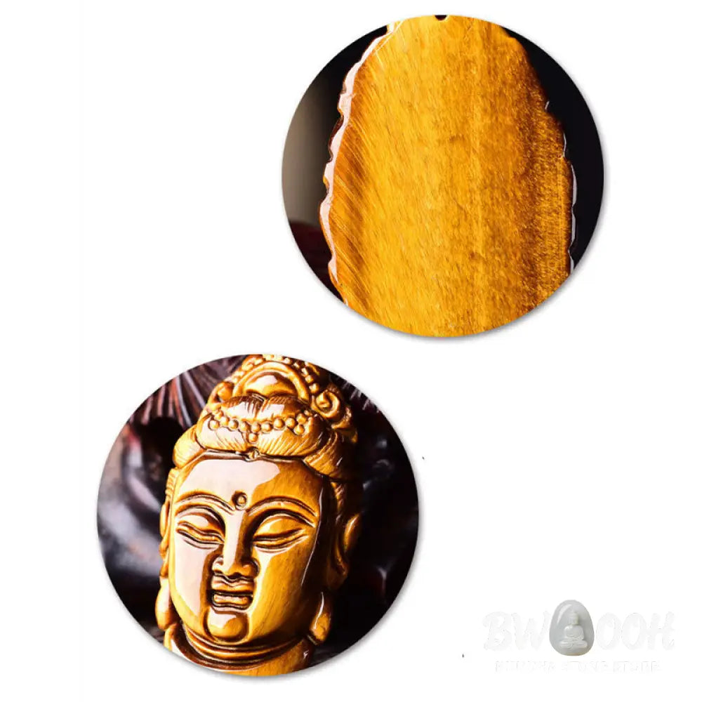Buddha Stones Tiger Eye Kwan Yin Avalokitesvara Head String Strength Necklace Pendant - BWOOOH - Necklaces &amp; Pendants