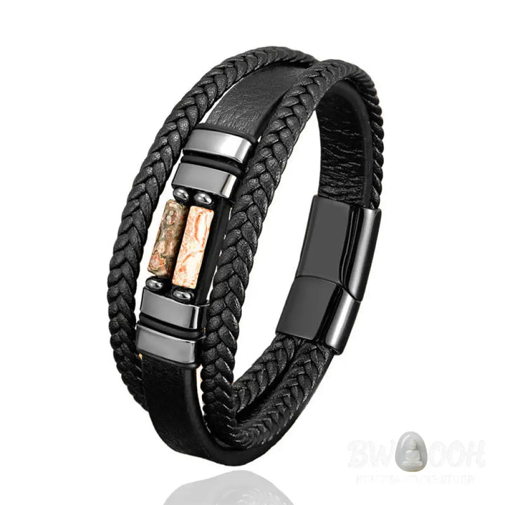 Buddha Stones Tiger Eye Lazurite Hematite Picture Jasper Black Onyx Strength Multi-layer Leather Bracelet - BWOOOH