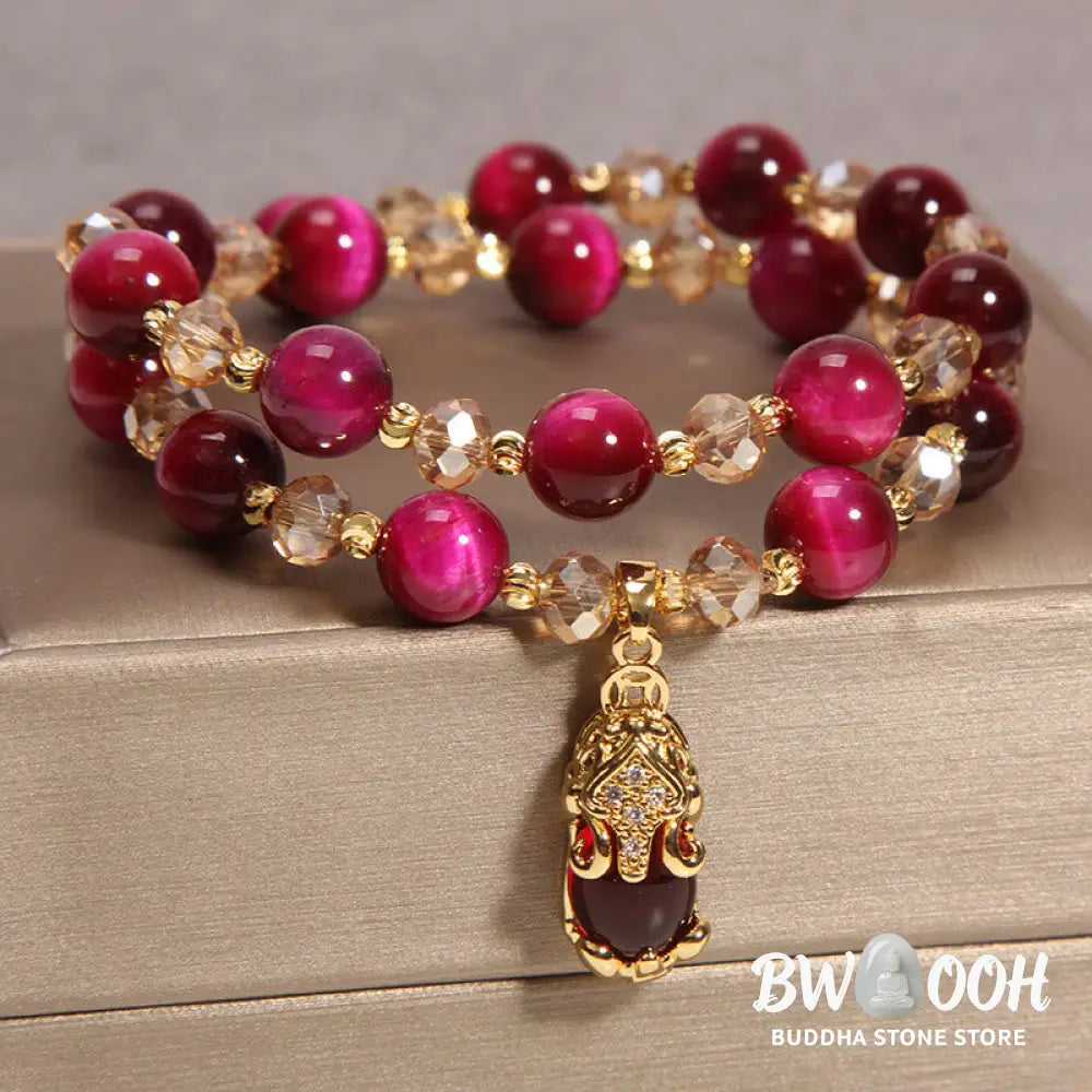 Buddha Stones Tiger Eye Pixiu Fox Money Bag Protection Self Confidence Double Wrap Bracelet - BWOOOH - Bracelet