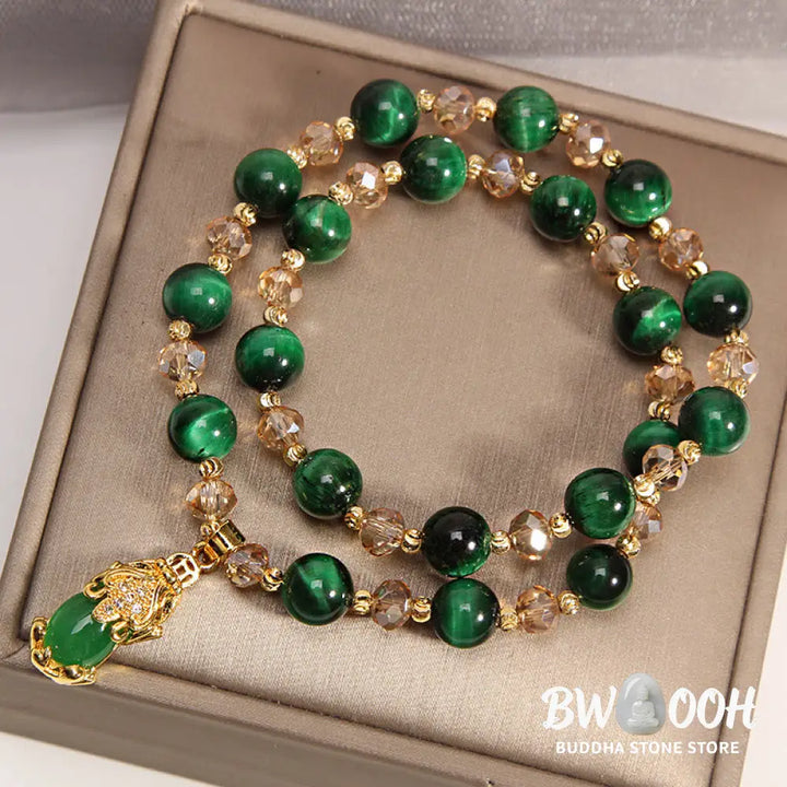 Buddha Stones Tiger Eye Pixiu Fox Money Bag Protection Self Confidence Double Wrap Bracelet - BWOOOH - Bracelet