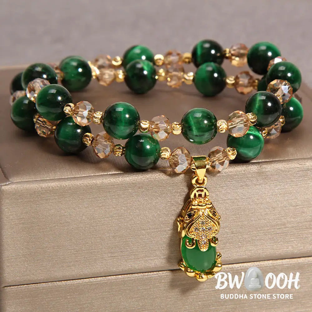Buddha Stones Tiger Eye Pixiu Fox Money Bag Protection Self Confidence Double Wrap Bracelet - BWOOOH - Bracelet