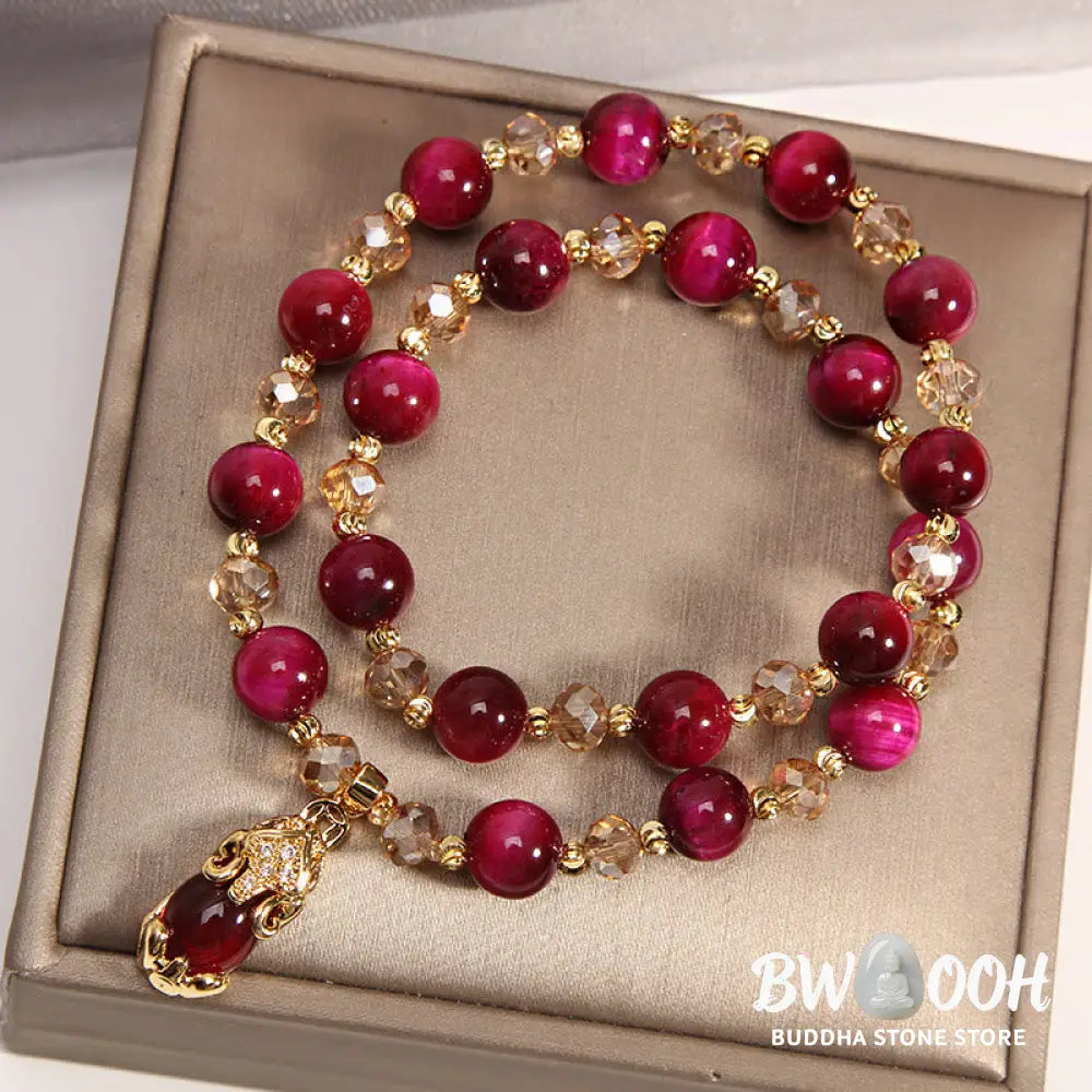 Buddha Stones Tiger Eye Pixiu Fox Money Bag Protection Self Confidence Double Wrap Bracelet - BWOOOH - Bracelet