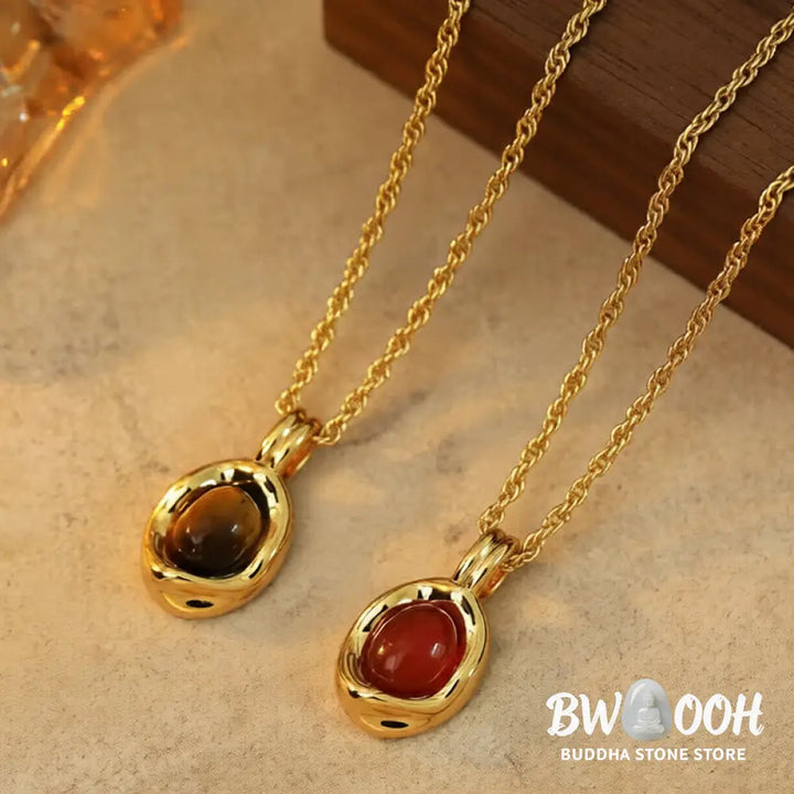 Buddha Stones Tiger Eye Red Agate Copper Plated Gold Chain Properity Necklace Pendant - BWOOOH - Necklaces &amp; Pendants