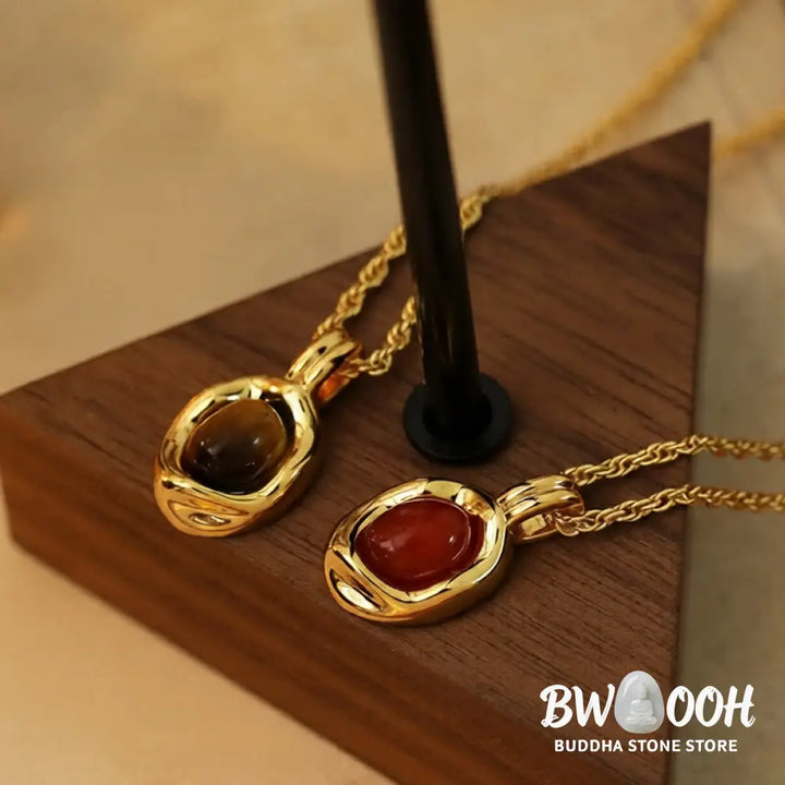 Buddha Stones Tiger Eye Red Agate Copper Plated Gold Chain Properity Necklace Pendant - BWOOOH - Necklaces &amp; Pendants