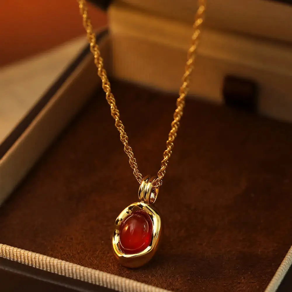 Buddha Stones Tiger Eye Red Agate Copper Plated Gold Chain Properity Necklace Pendant - BWOOOH - Red Agate(Size: About