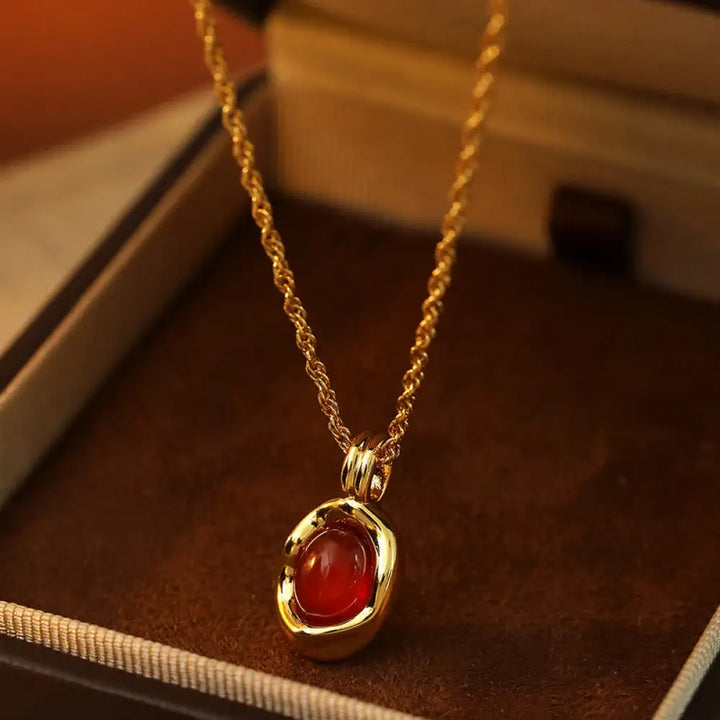 Buddha Stones Tiger Eye Red Agate Copper Plated Gold Chain Properity Necklace Pendant - BWOOOH - Red Agate(Size: About