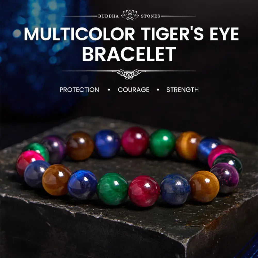 Buddha Stones Tiger Eye Resolve Courage Bracelet - BWOOOH - 0.39 in (10 mm) - Bracelet