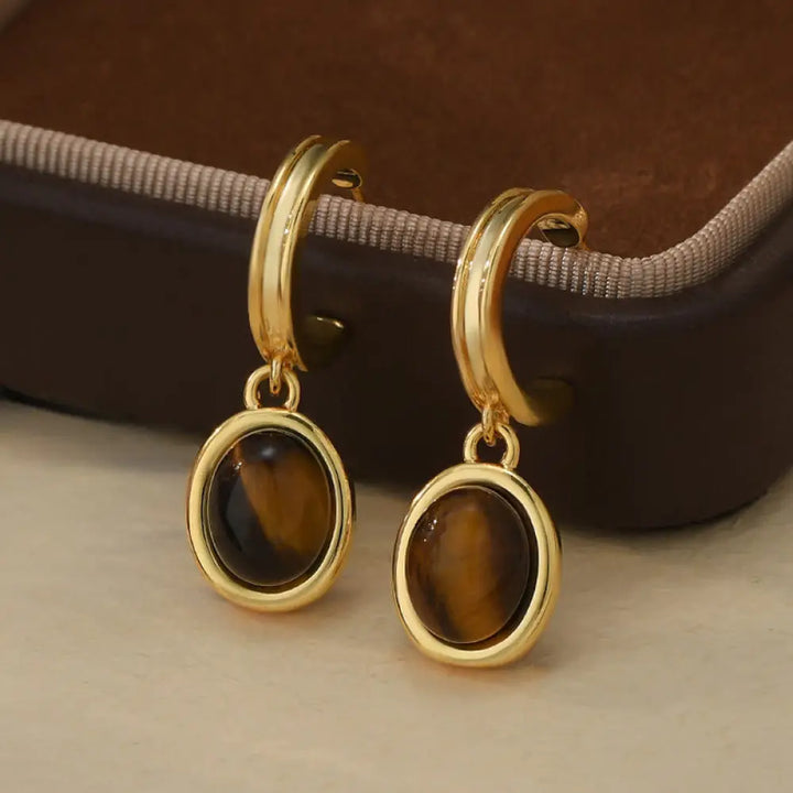 Buddha Stones Tiger Eye Retro Round Copper Protection Earrings - Tiger Eye(925 Sterling Silver Posts) - Earrings