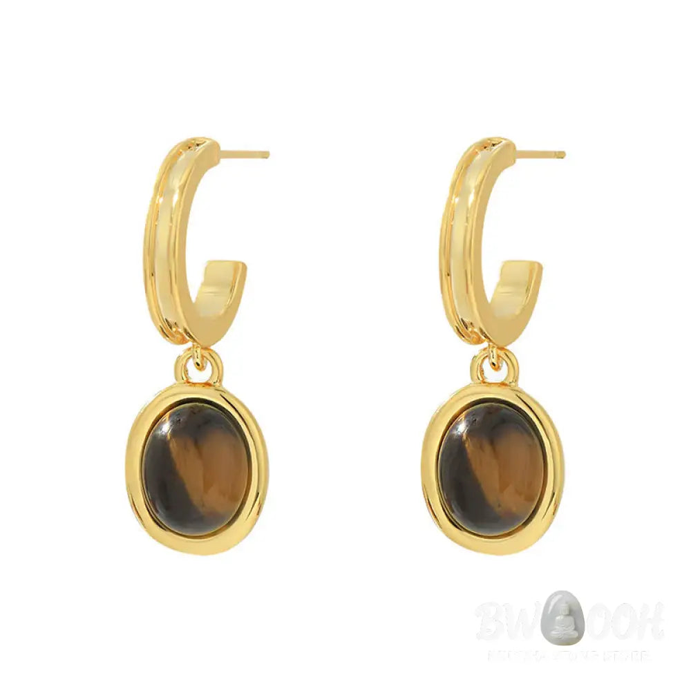 Buddha Stones Tiger Eye Retro Round Copper Protection Earrings - Tiger Eye(925 Sterling Silver Posts) - Earrings