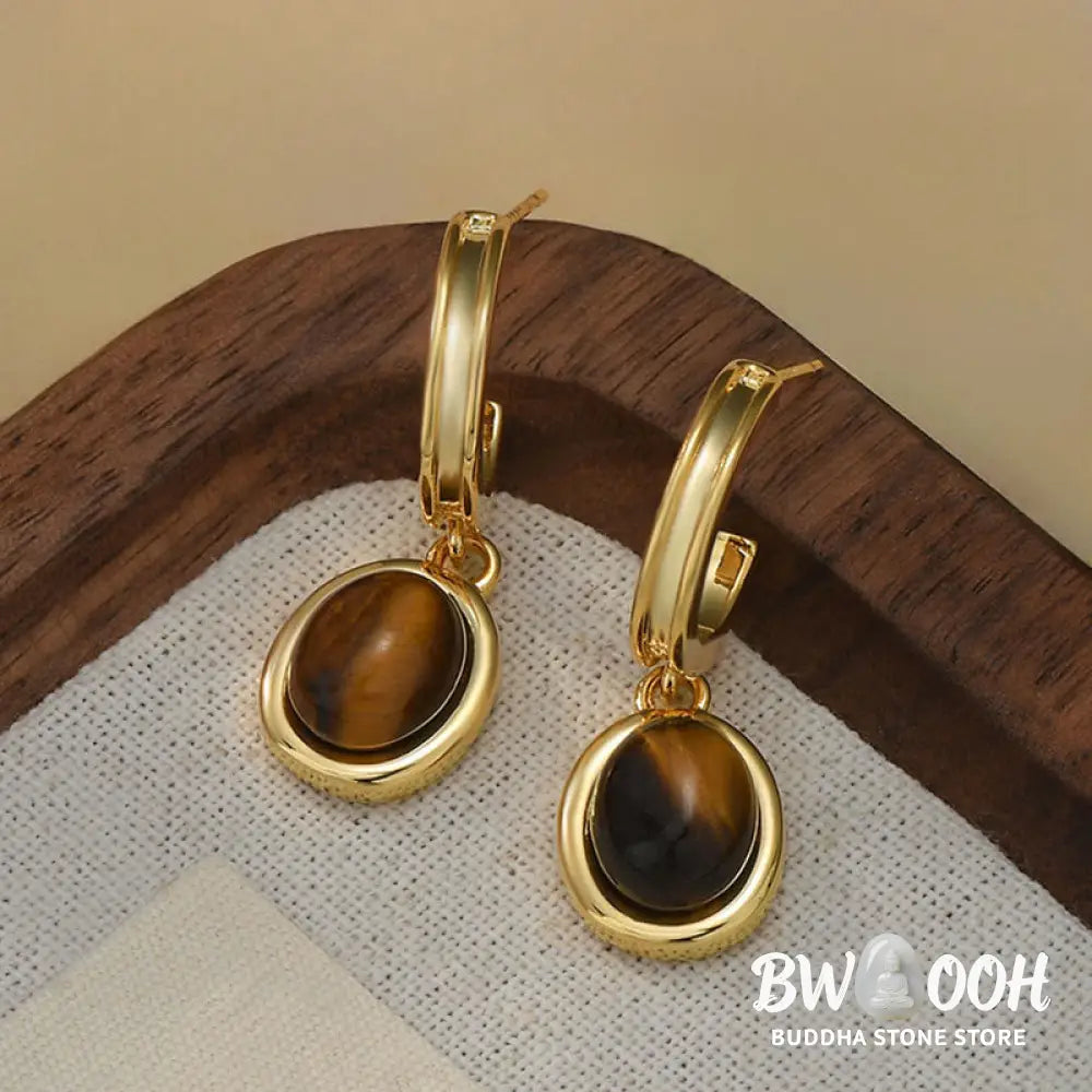 Buddha Stones Tiger Eye Retro Round Copper Protection Earrings - Tiger Eye(925 Sterling Silver Posts) - Earrings