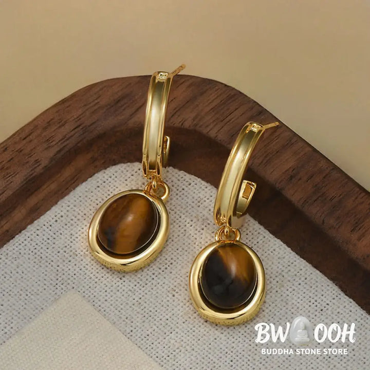 Buddha Stones Tiger Eye Retro Round Copper Protection Earrings - Tiger Eye(925 Sterling Silver Posts) - Earrings