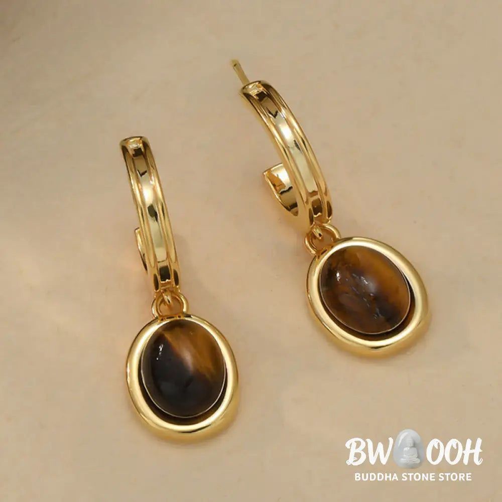 Buddha Stones Tiger Eye Retro Round Copper Protection Earrings - Tiger Eye(925 Sterling Silver Posts) - Earrings
