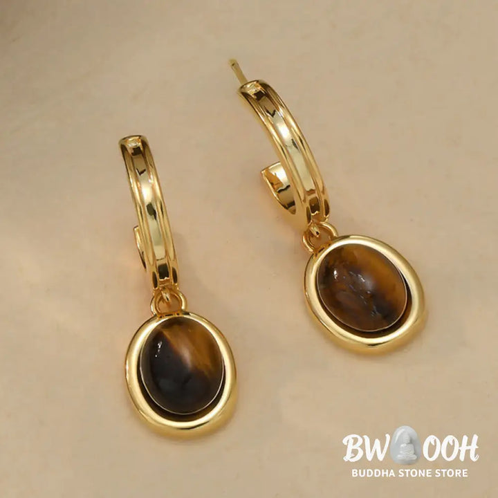 Buddha Stones Tiger Eye Retro Round Copper Protection Earrings - Tiger Eye(925 Sterling Silver Posts) - Earrings