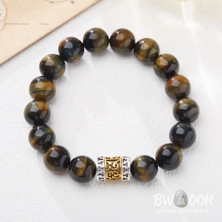 Buddha Stones Tiger Eye Six True Words Courage Bracelet - BWOOOH - Tiger Eye (Wrist Circumference 14-16cm) - Bracelet