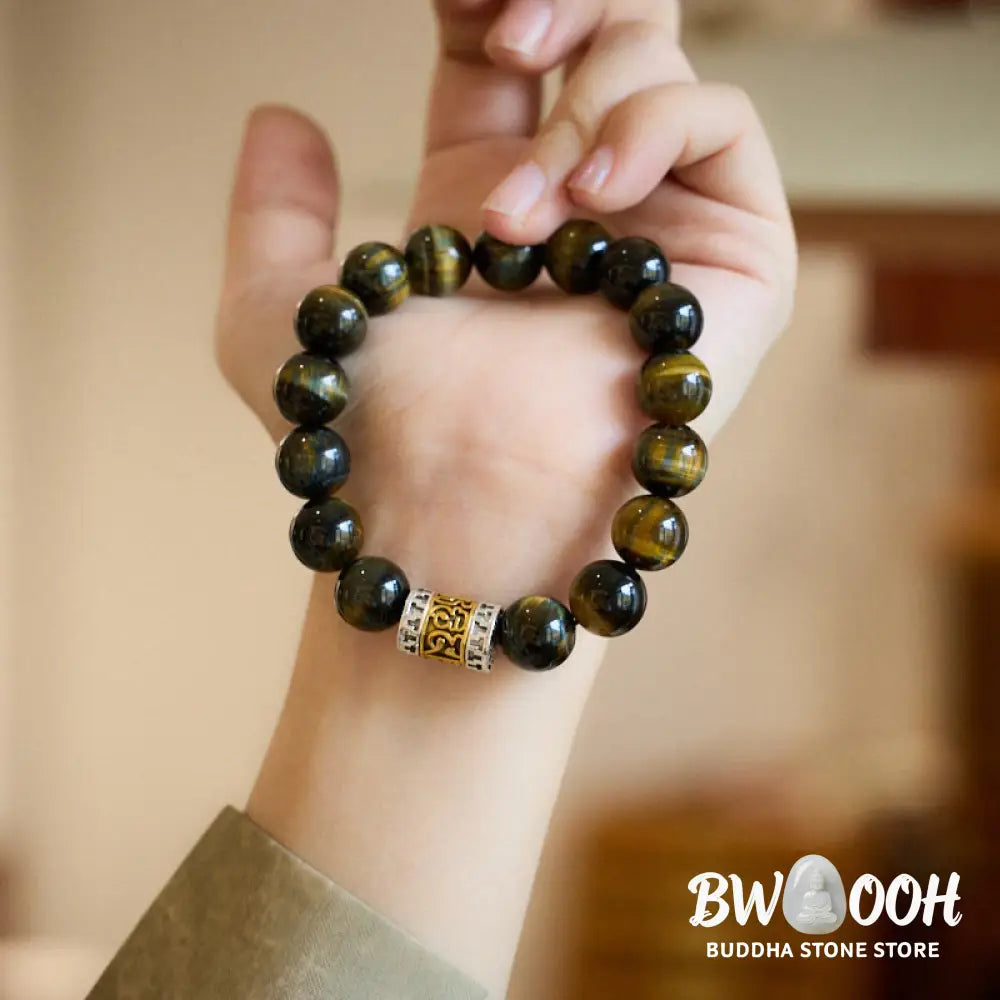 Buddha Stones Tiger Eye Six True Words Courage Bracelet - BWOOOH - Tiger Eye (Wrist Circumference 14-16cm) - Bracelet