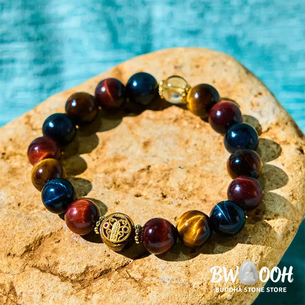 Buddha Stones Tiger Eye Stone Beads Protection Courage Bracelet - BWOOOH - Tiger Eye(Wrist Circumference 15-16cm)