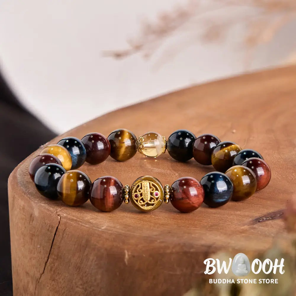 Buddha Stones Tiger Eye Stone Beads Protection Courage Bracelet - BWOOOH - Tiger Eye(Wrist Circumference 15-16cm)