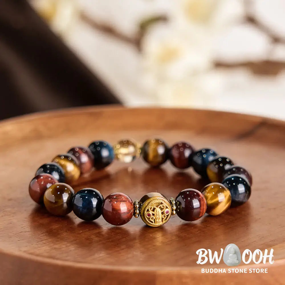 Buddha Stones Tiger Eye Stone Beads Protection Courage Bracelet - BWOOOH - Tiger Eye(Wrist Circumference 15-16cm)
