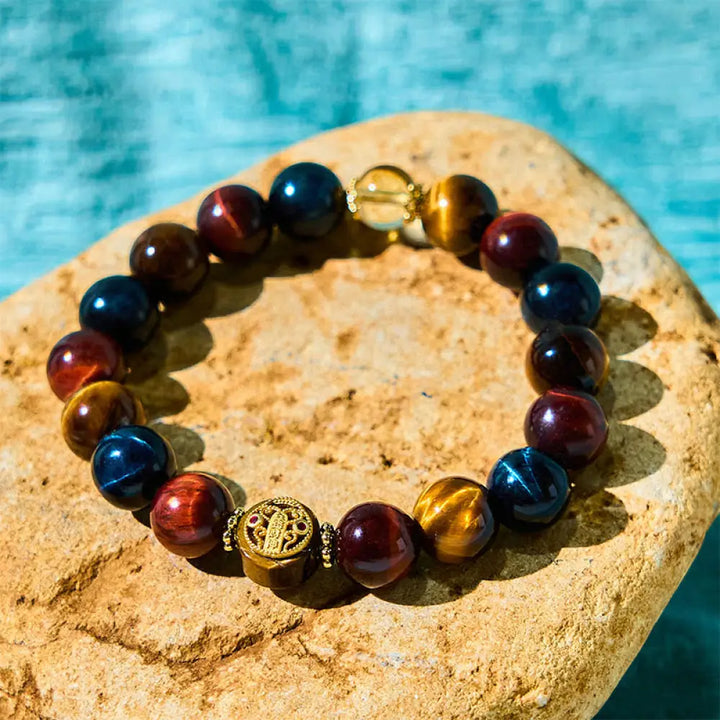 BWOOOH Tiger Eye Stone Beads Protection Courage Bracelet — Tiger Eye crystal healing bracelet for spiritual healing and mi...
