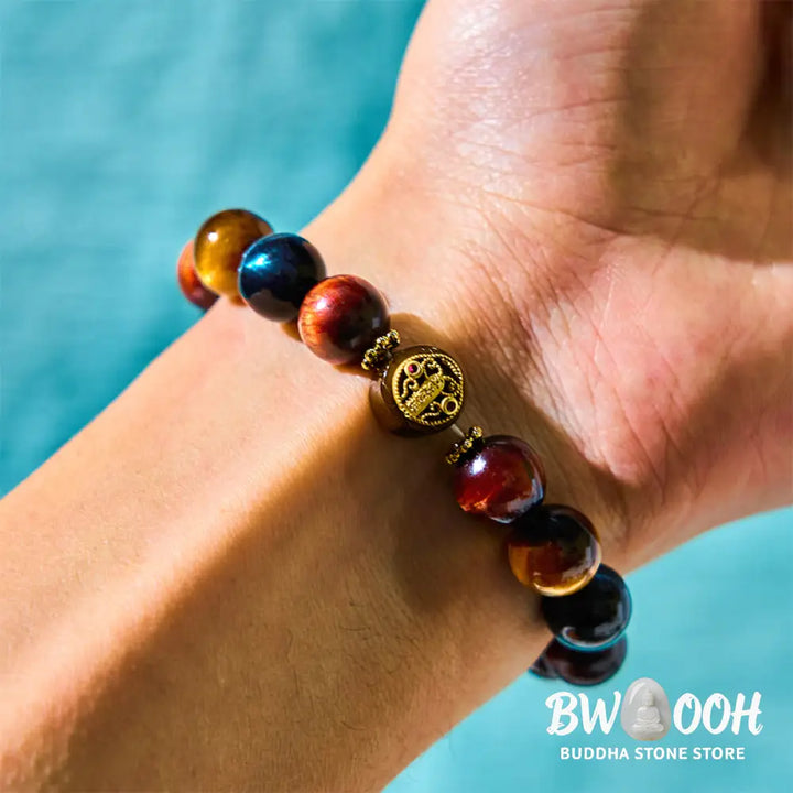 Buddha Stones Tiger Eye Stone Beads Protection Courage Bracelet - BWOOOH - Tiger Eye(Wrist Circumference 15-16cm)