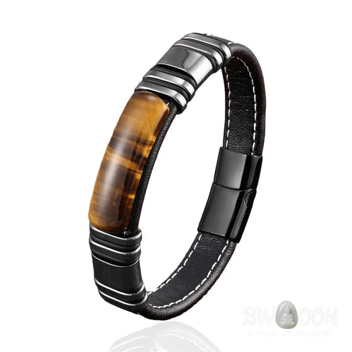 Buddha Stones Tiger Eye Stone Clear Thinking Leather Buckle Bracelet - BWOOOH - Bracelet