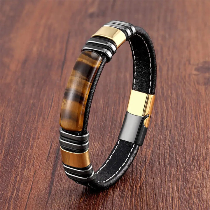 BWOOOH Tiger Eye Stone Clear Thinking Leather Buckle Bracelet - BWOOOH - Tiger Eye-Gold Black / 16-18cm