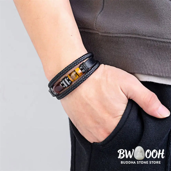Buddha Stones Tiger Eye Stone Courage Willpower Multi-layer Leather Bracelet - BWOOOH - Bracelet
