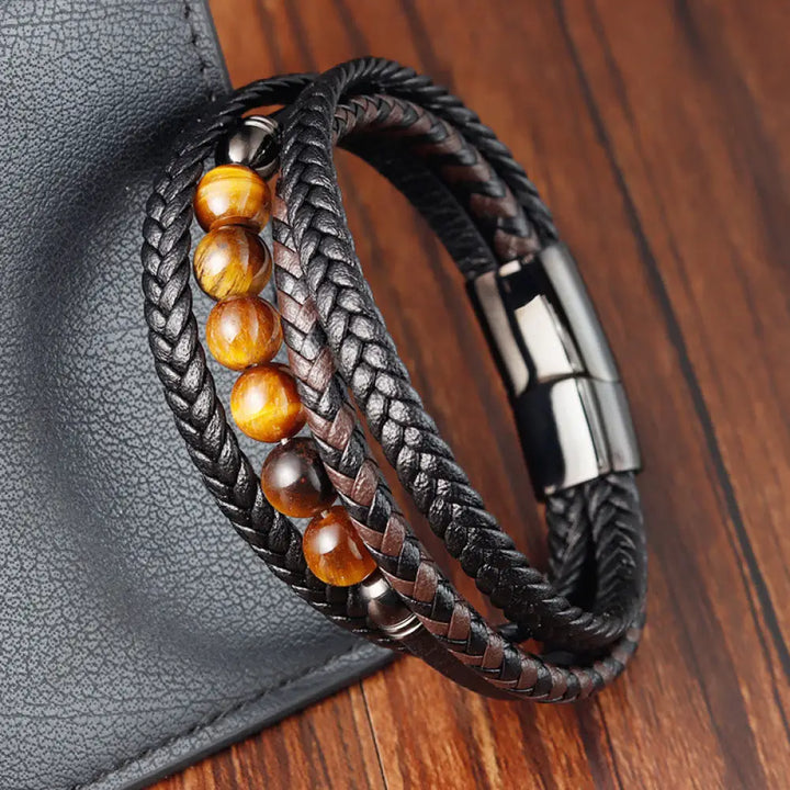 BWOOOH Tiger Eye Stone Protection Leather Bracelet - BWOOOH - Tiger Eye(Wrist Circumference: 18-20cm) - Bracelet