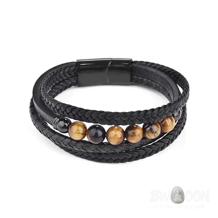Buddha Stones Tiger Eye Stone Protection Leather Bracelet - BWOOOH - Tiger Eye(Wrist Circumference: 18-20cm) - Bracelet