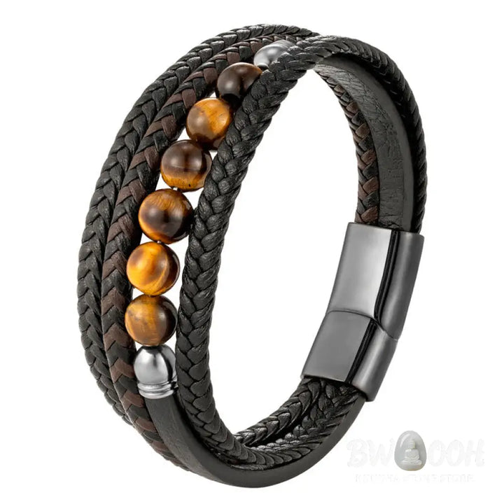 Buddha Stones Tiger Eye Stone Protection Leather Bracelet - BWOOOH - Tiger Eye(Wrist Circumference: 18-20cm) - Bracelet