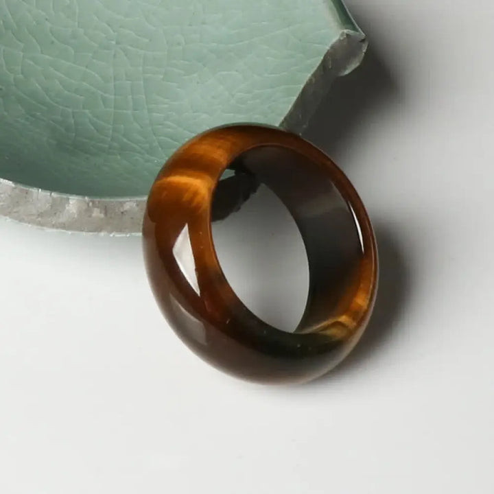 Buddha Stones Tiger Eye Stone Strength Protection Ring - BWOOOH - 18-21mm - Ring