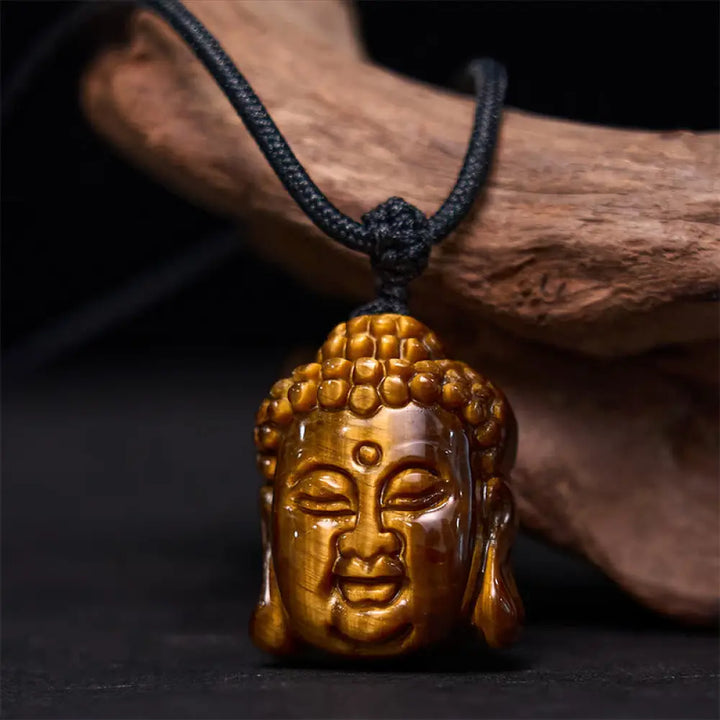 Buddha Stones Tiger Eye String Buddha Head Courage Necklace Pendant - BWOOOH - Tiger Eye Black String - Necklaces &amp;