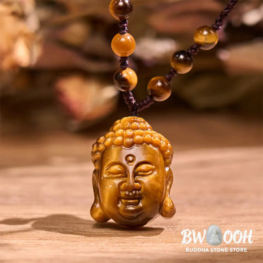 Buddha Stones Tiger Eye String Buddha Head Courage Necklace Pendant - BWOOOH - Necklaces &amp; Pendants