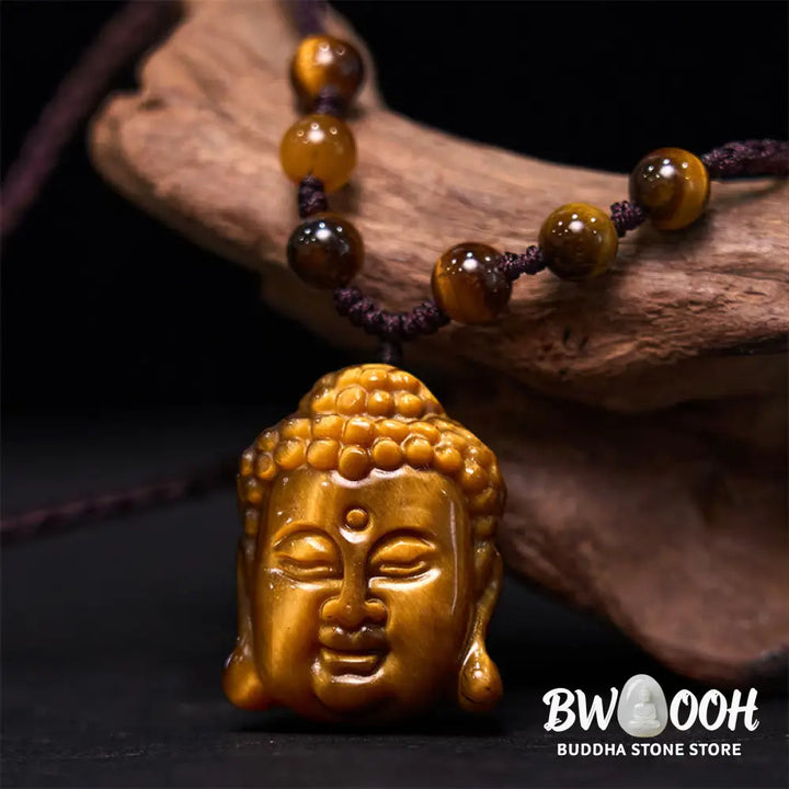 Buddha Stones Tiger Eye String Buddha Head Courage Necklace Pendant - BWOOOH - Necklaces &amp; Pendants