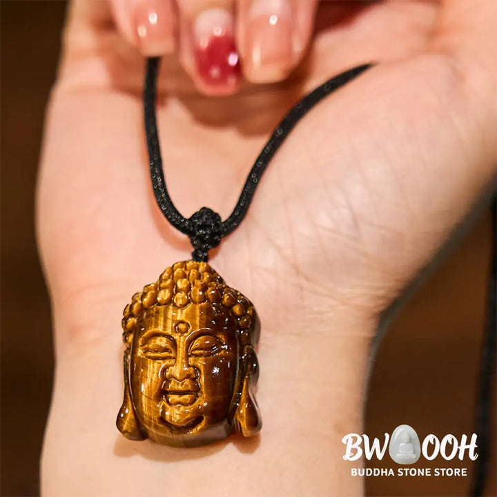 Buddha Stones Tiger Eye String Buddha Head Courage Necklace Pendant - BWOOOH - Necklaces &amp; Pendants