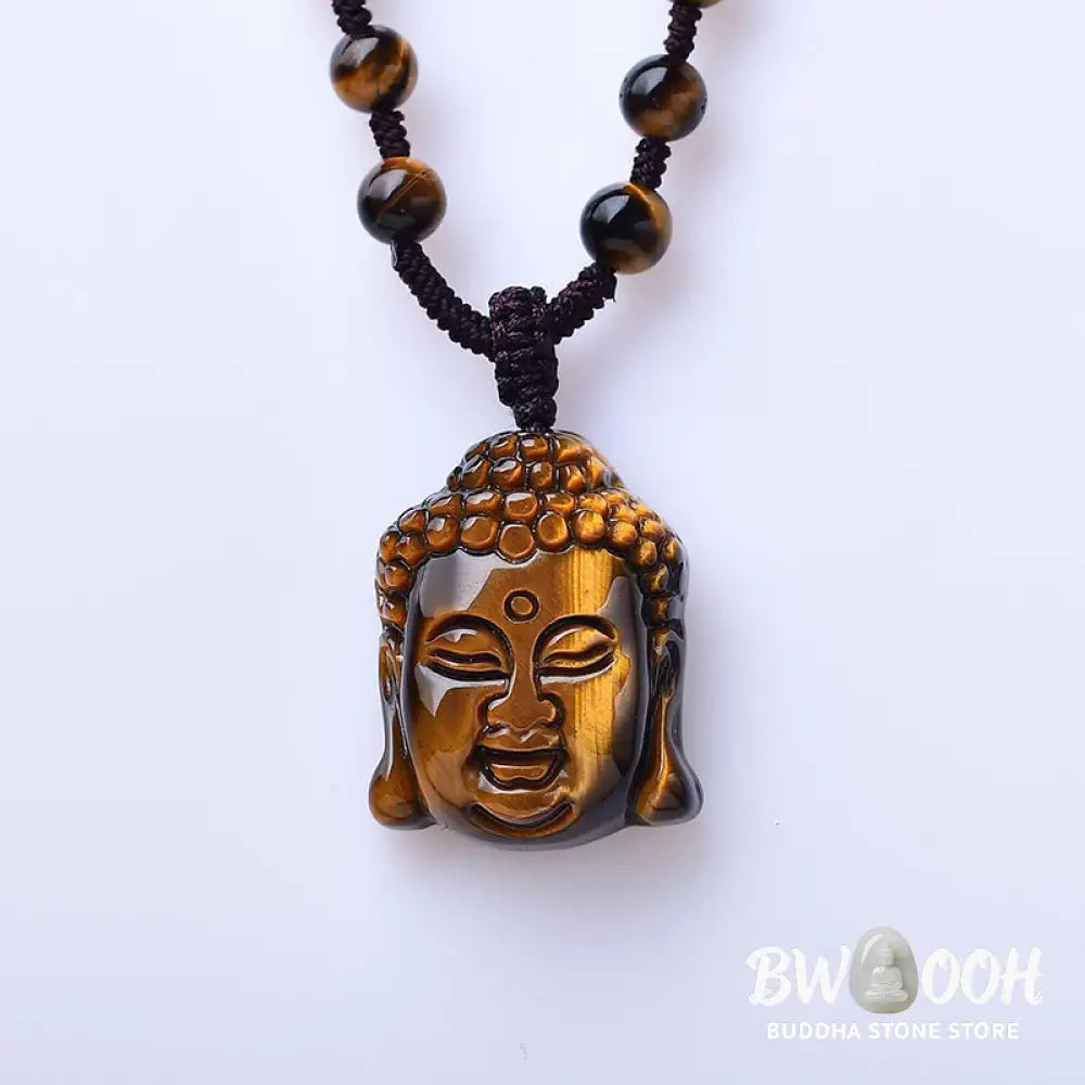 Buddha Stones Tiger Eye String Buddha Head Courage Necklace Pendant - BWOOOH - Necklaces &amp; Pendants