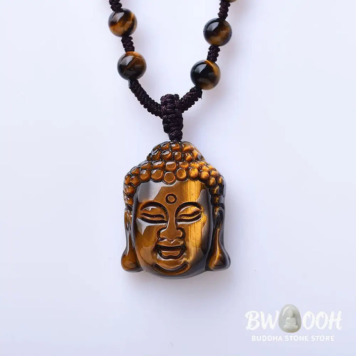 Buddha Stones Tiger Eye String Buddha Head Courage Necklace Pendant - BWOOOH - Necklaces &amp; Pendants