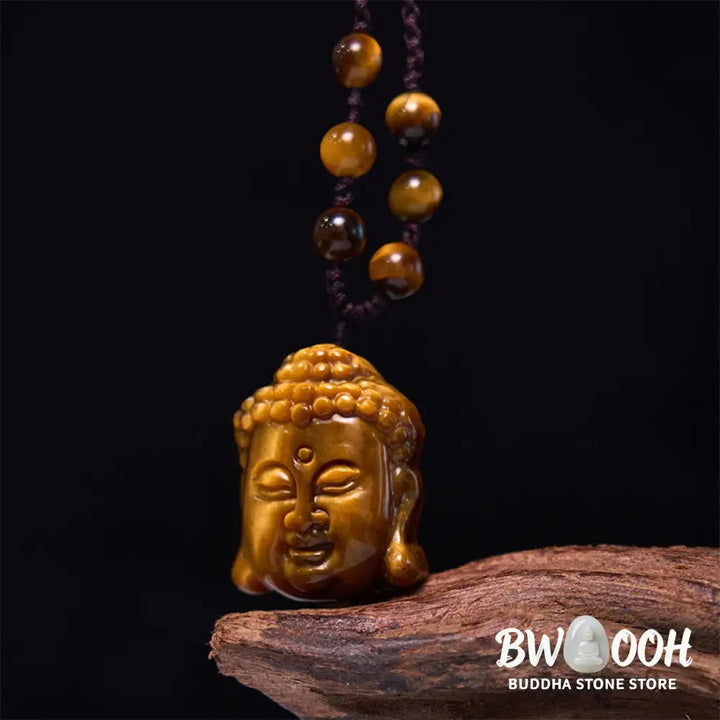 Buddha Stones Tiger Eye String Buddha Head Courage Necklace Pendant - BWOOOH - Necklaces &amp; Pendants