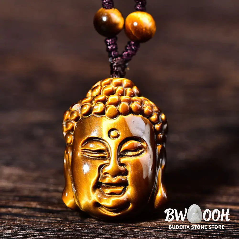 Buddha Stones Tiger Eye String Buddha Head Courage Necklace Pendant - BWOOOH - Necklaces &amp; Pendants