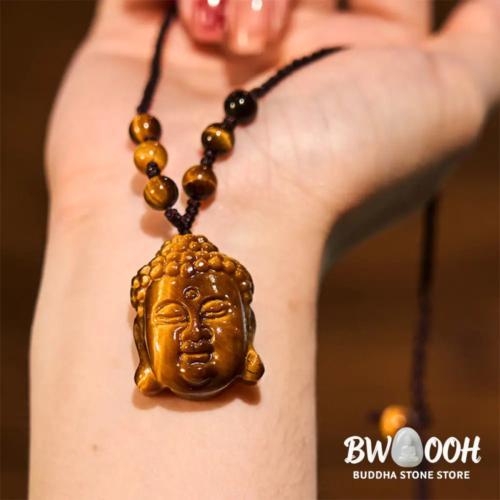 Buddha Stones Tiger Eye String Buddha Head Courage Necklace Pendant - BWOOOH - Necklaces &amp; Pendants