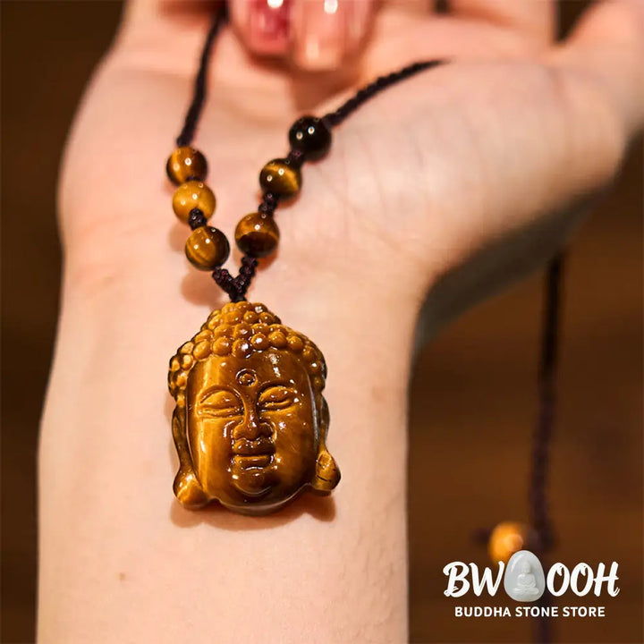 Buddha Stones Tiger Eye String Buddha Head Courage Necklace Pendant - BWOOOH - Necklaces &amp; Pendants