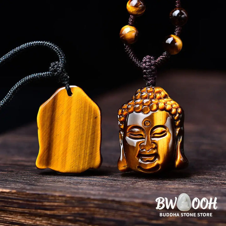Buddha Stones Tiger Eye String Buddha Head Courage Necklace Pendant - BWOOOH - Necklaces &amp; Pendants