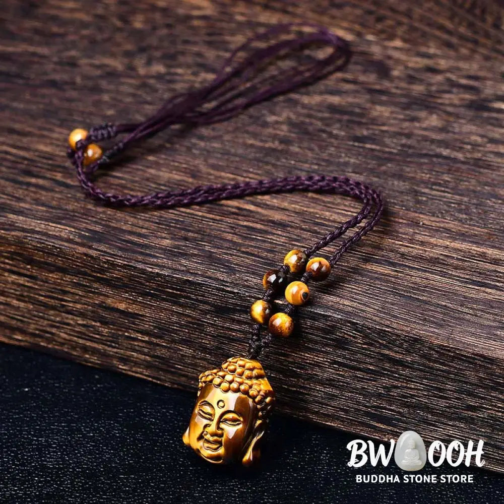 Buddha Stones Tiger Eye String Buddha Head Courage Necklace Pendant - BWOOOH - Necklaces &amp; Pendants