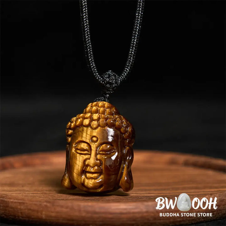 Buddha Stones Tiger Eye String Buddha Head Courage Necklace Pendant - BWOOOH - Necklaces &amp; Pendants